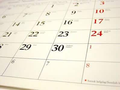 Calendar paper with dates