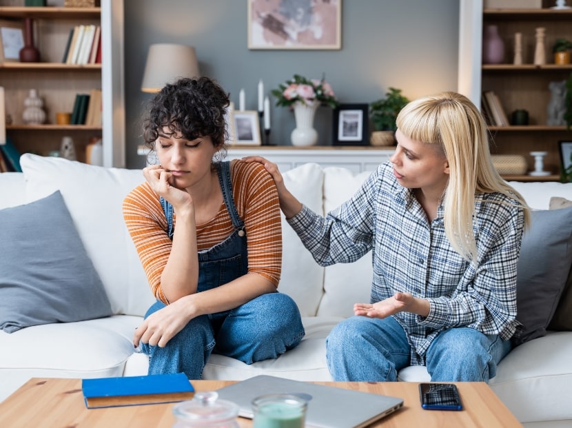 LGBTQ Divorce, two woman upset at home